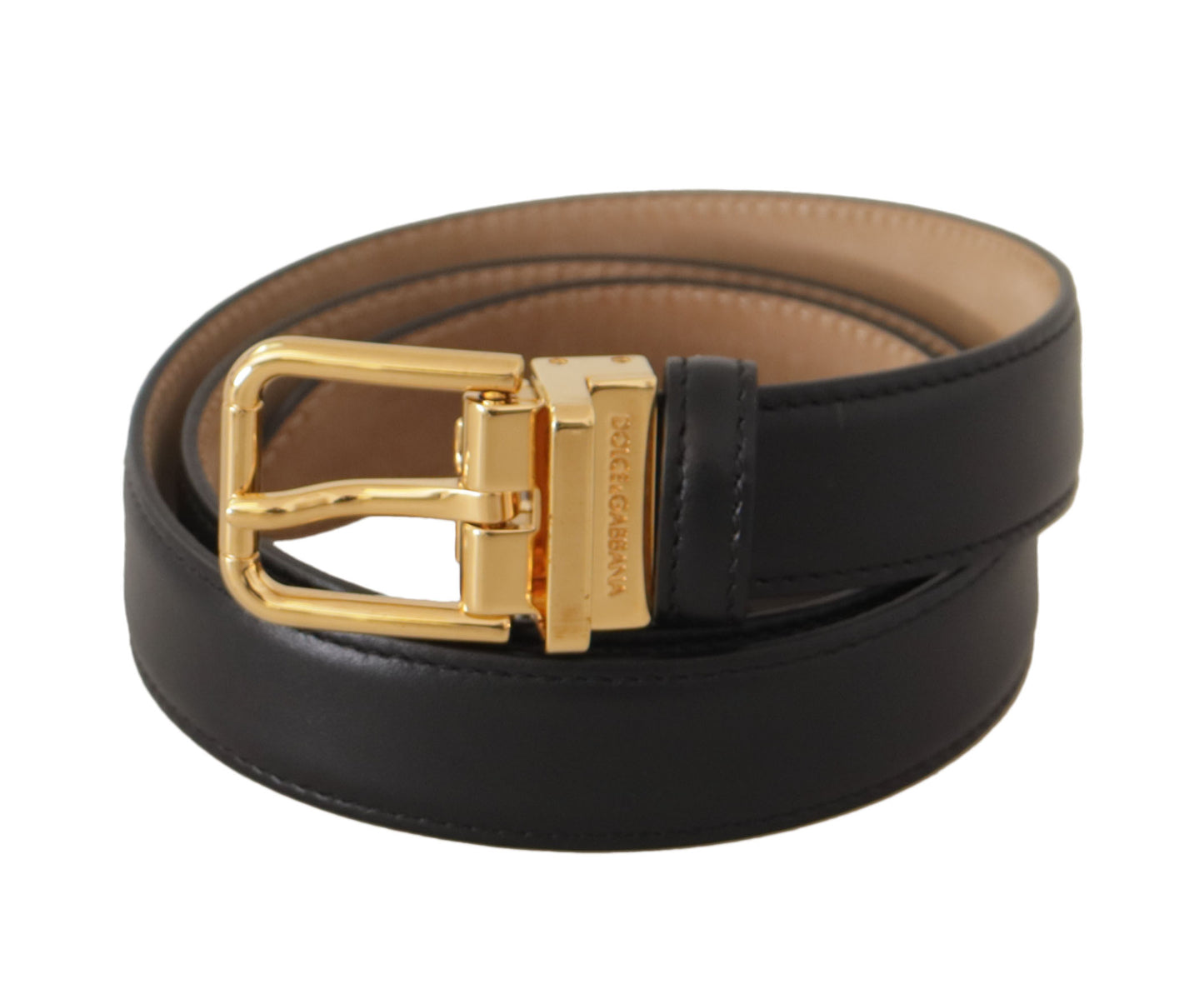 Ceinture Dolce &amp; Gabbana en cuir de veau noir avec boucle à la taille et logo en métal doré