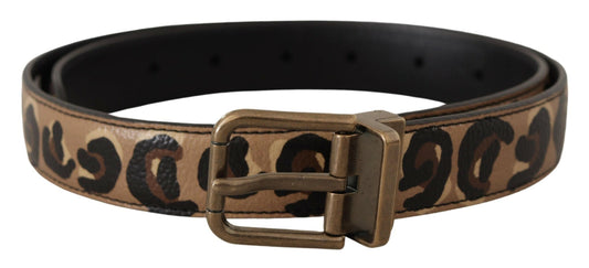 Ceinture Dolce &amp; Gabbana en cuir marron à imprimé léopard avec boucle en métal bronze