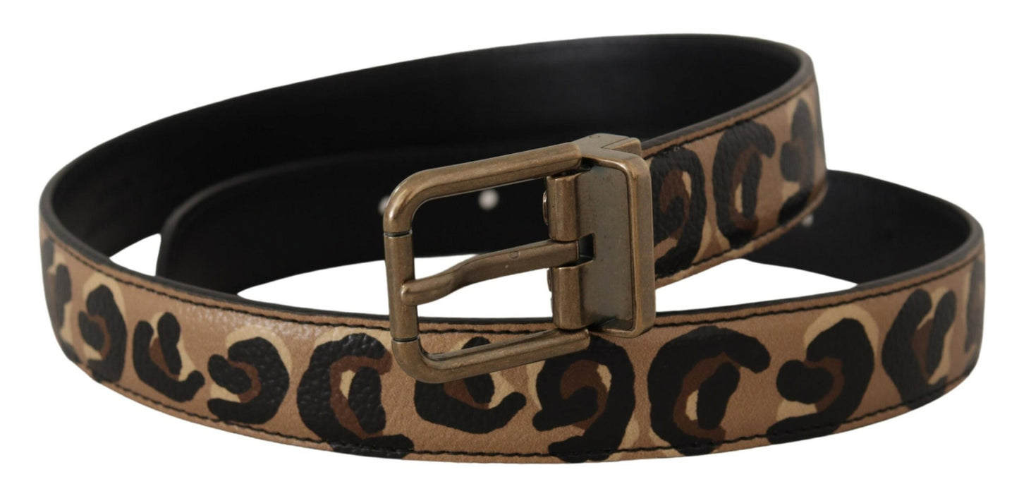 Ceinture Dolce &amp; Gabbana en cuir marron à imprimé léopard avec boucle en métal bronze