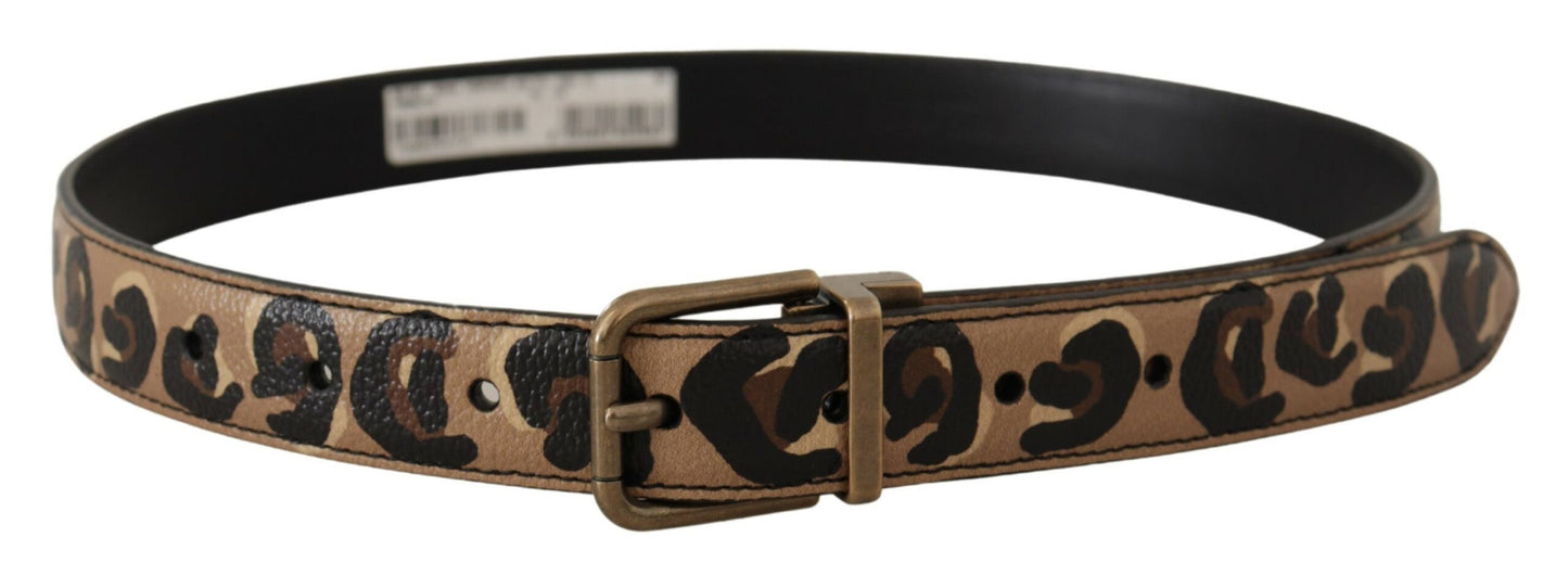 Ceinture Dolce &amp; Gabbana en cuir marron à imprimé léopard avec boucle en métal bronze