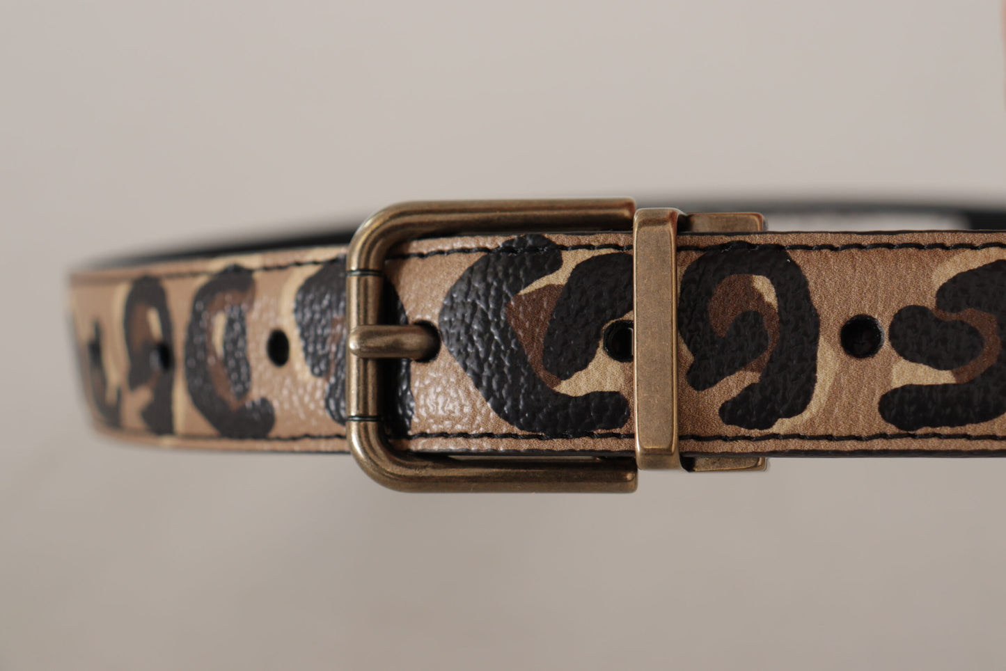 Ceinture Dolce &amp; Gabbana en cuir marron à imprimé léopard avec boucle en métal bronze