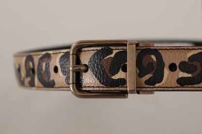 Ceinture Dolce &amp; Gabbana en cuir marron à imprimé léopard avec boucle en métal bronze