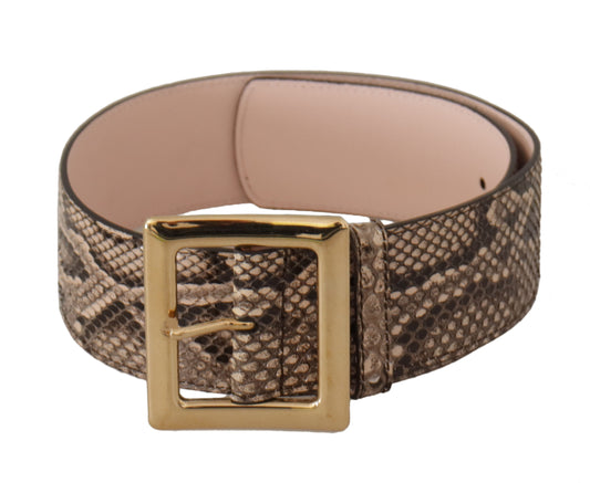 Ceinture Dolce &amp; Gabbana en cuir exotique beige à large boucle en métal doré