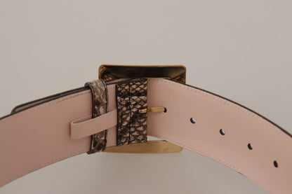 Ceinture Dolce &amp; Gabbana en cuir exotique beige à large boucle en métal doré