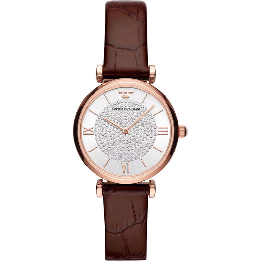 Emporio Armani – Elegante Damen-Lederuhr in Bordeaux