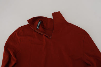 Dolce & Gabbana Maroon Cotton Turtle Neck Zip Sweater