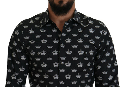 Chemise slim noire à imprimé couronne Dolce &amp; Gabbana