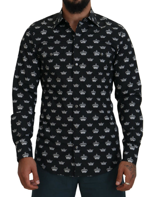 Chemise slim noire à imprimé couronne Dolce &amp; Gabbana