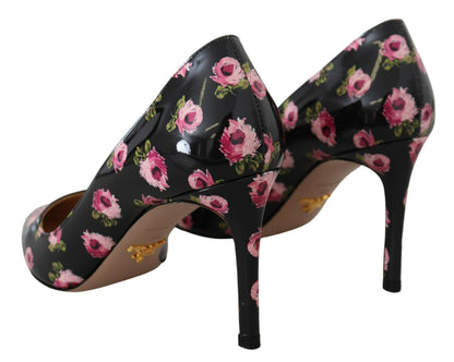Prada Schwarze Pumps aus Leder mit Blumenmuster