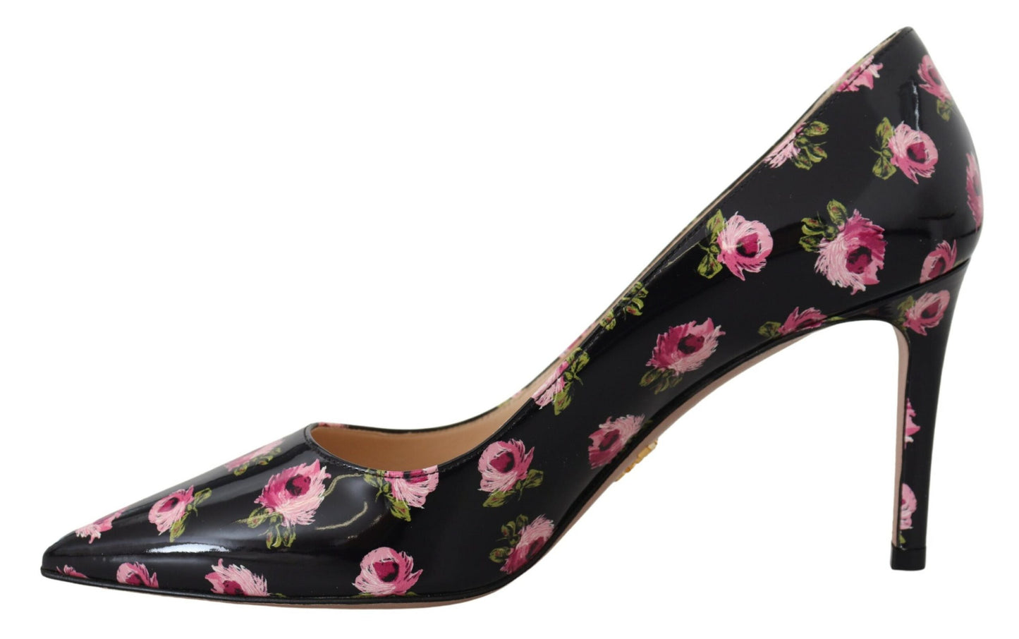 Prada Schwarze Pumps aus Leder mit Blumenmuster