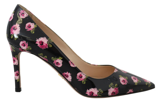 Prada Schwarze Pumps aus Leder mit Blumenmuster