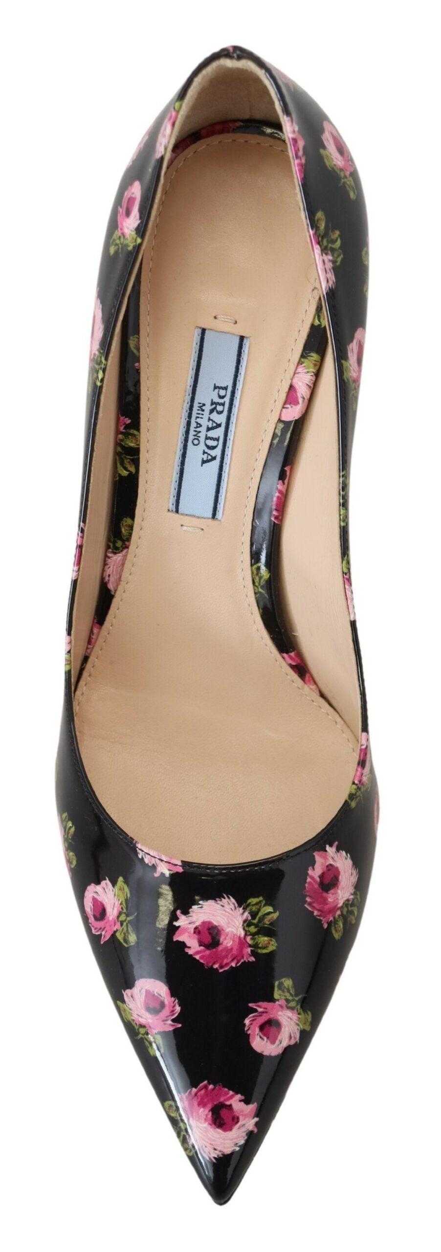 Prada Schwarze Pumps aus Leder mit Blumenmuster