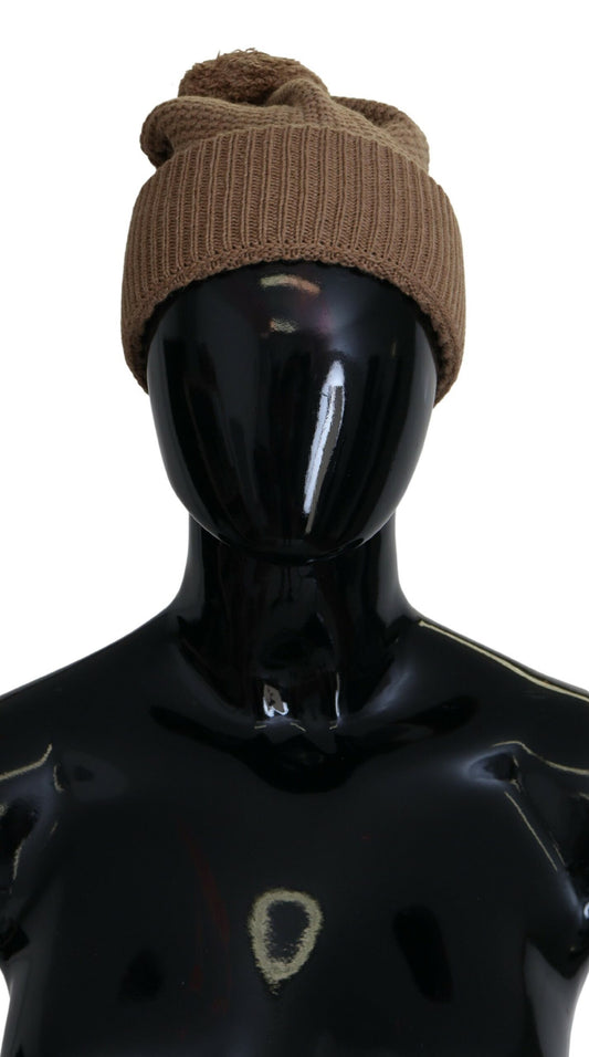 Bonnet d'hiver en fourrure tricotée marron uni Dolce &amp; Gabbana