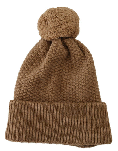 Bonnet d'hiver en fourrure tricotée marron uni Dolce &amp; Gabbana