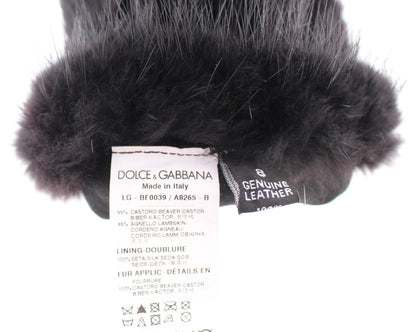 Gants de coude en cuir d'agneau et fourrure de castor noirs Dolce &amp; Gabbana