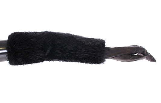 Gants de coude en cuir d'agneau et fourrure de castor noirs Dolce &amp; Gabbana