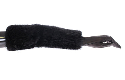 Gants de coude en cuir d'agneau et fourrure de castor noirs Dolce &amp; Gabbana