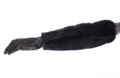 Gants de coude en cuir d'agneau et fourrure de castor noirs Dolce &amp; Gabbana