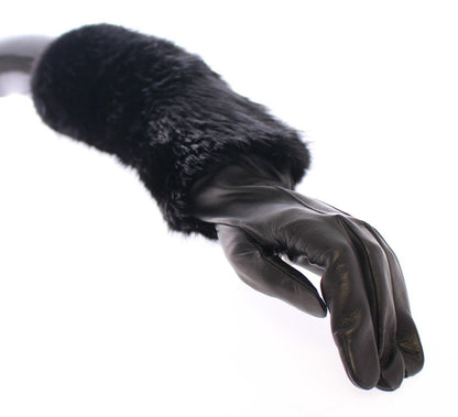 Gants de coude en cuir d'agneau et fourrure de castor noirs Dolce &amp; Gabbana