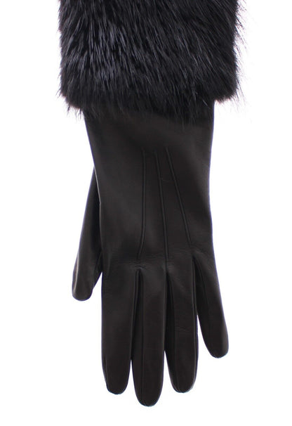 Gants de coude en cuir d'agneau et fourrure de castor noirs Dolce &amp; Gabbana