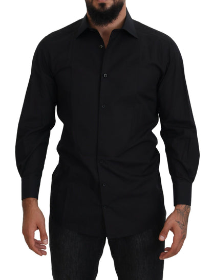 Chemise à manches longues et col en coton noir Dolce &amp; Gabbana