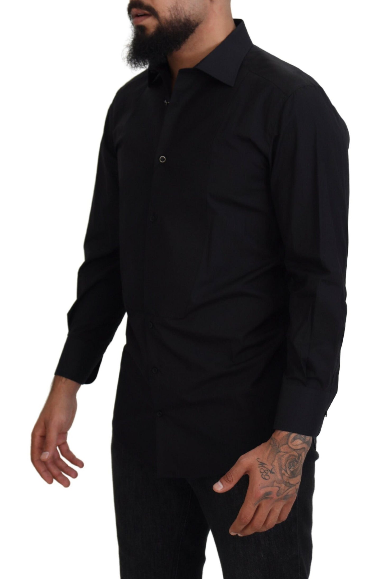 Chemise à manches longues et col en coton noir Dolce &amp; Gabbana