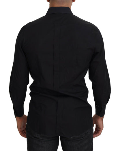 Chemise à manches longues et col en coton noir Dolce &amp; Gabbana