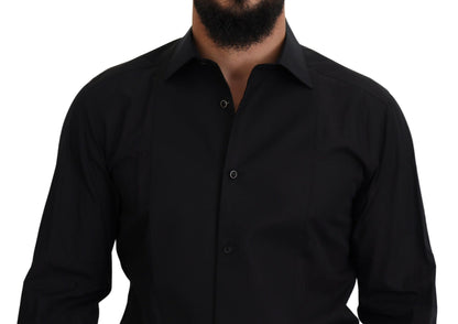Chemise à manches longues et col en coton noir Dolce &amp; Gabbana