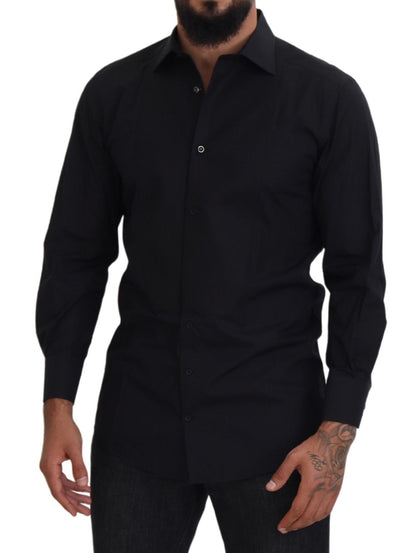 Chemise à manches longues et col en coton noir Dolce &amp; Gabbana