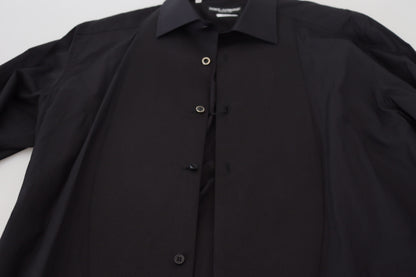 Chemise à manches longues et col en coton noir Dolce &amp; Gabbana