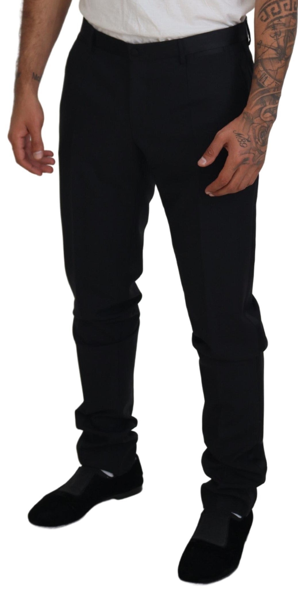 Pantalon habillé en laine noire Dolce &amp; Gabbana
