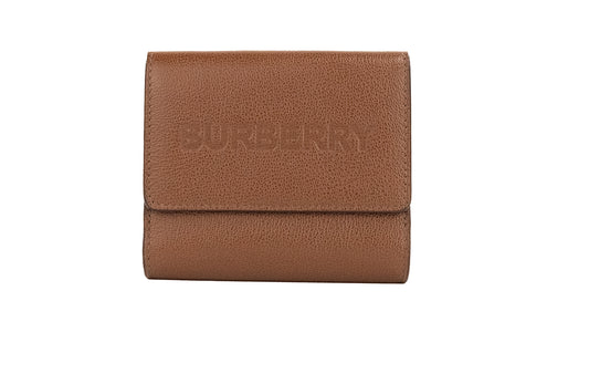 Burberry Luna Kleine Geldbörse aus genarbtem Leder in Hellbraun mit Druckknopfverschluss