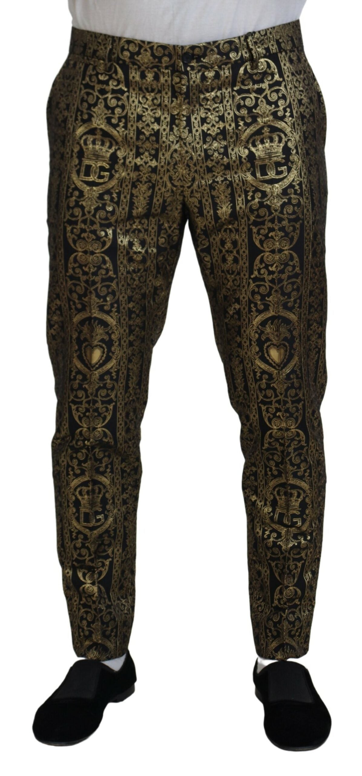 Pantalon habillé en jacquard noir et or Dolce &amp; Gabbana