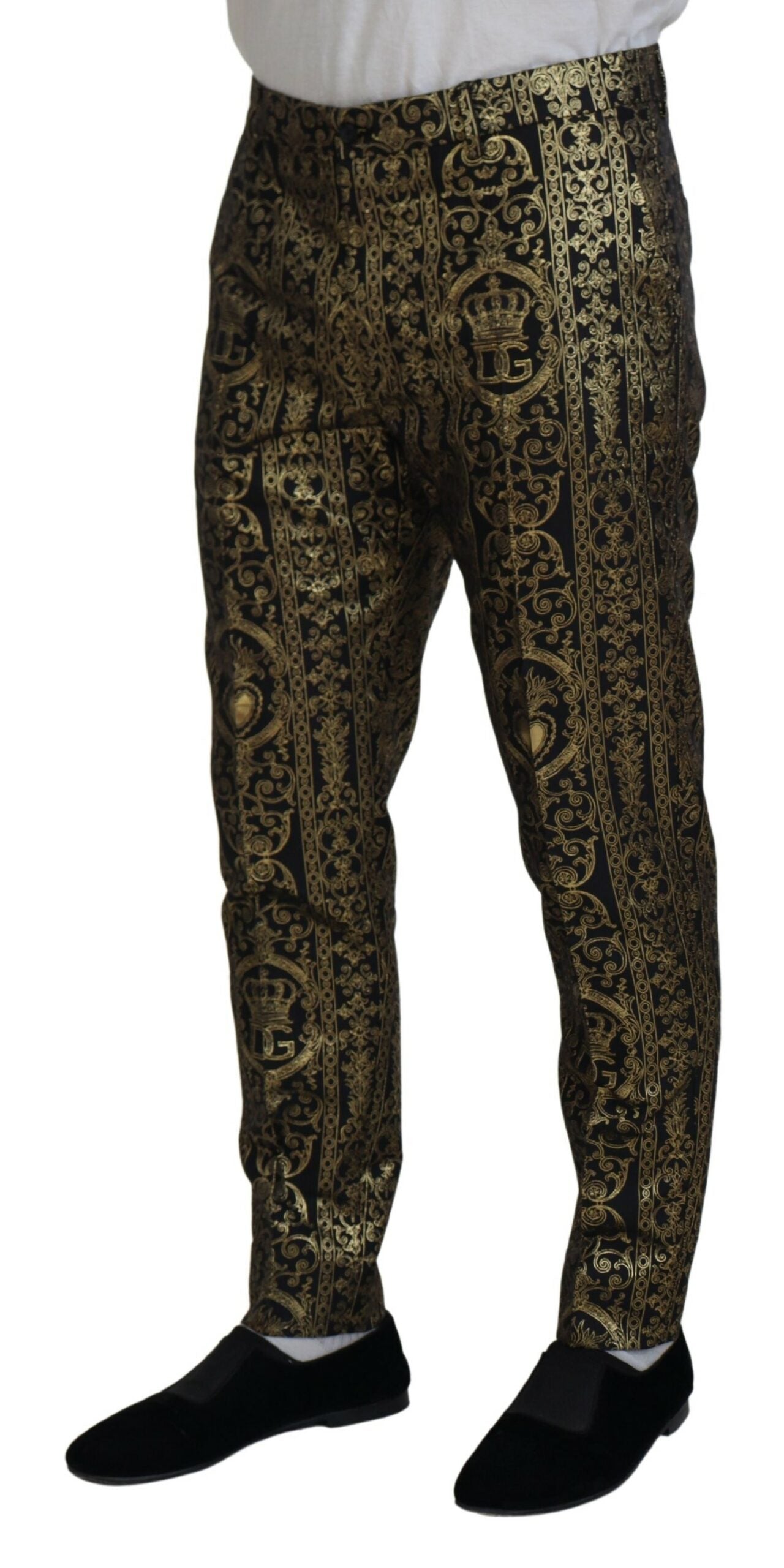 Pantalon habillé en jacquard noir et or Dolce &amp; Gabbana