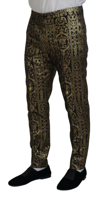 Pantalon habillé en jacquard noir et or Dolce &amp; Gabbana