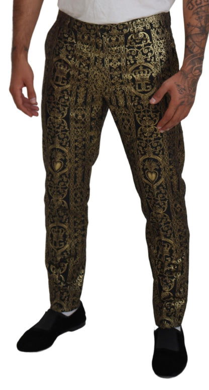 Pantalon habillé en jacquard noir et or Dolce &amp; Gabbana
