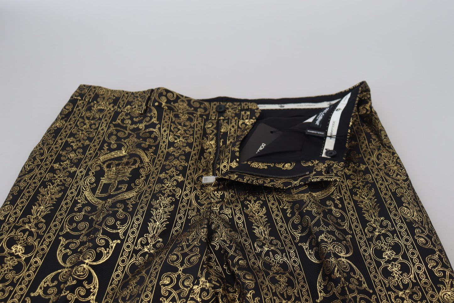 Pantalon habillé en jacquard noir et or Dolce &amp; Gabbana