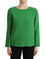 Pull col rond à manches longues en soie verte Armani