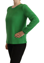 Pull col rond à manches longues en soie verte Armani
