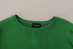 Pull col rond à manches longues en soie verte Armani