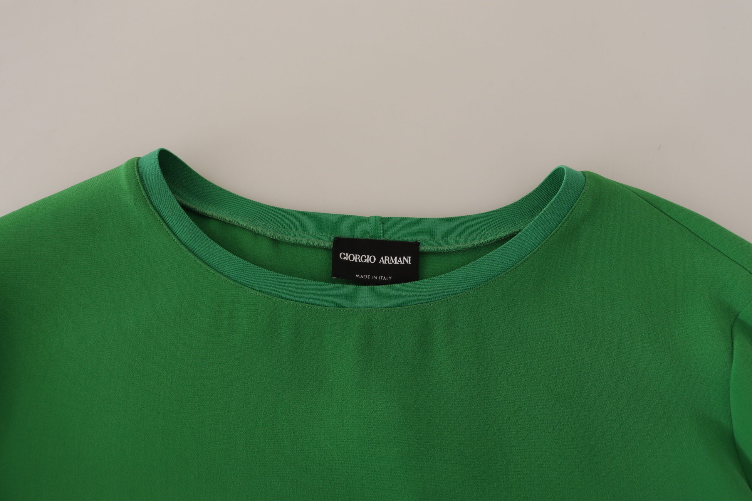 Pull col rond à manches longues en soie verte Armani