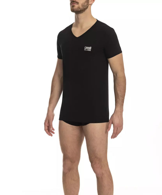 Cavalli Class Schwarzes Herren-T-Shirt aus Baumwolle