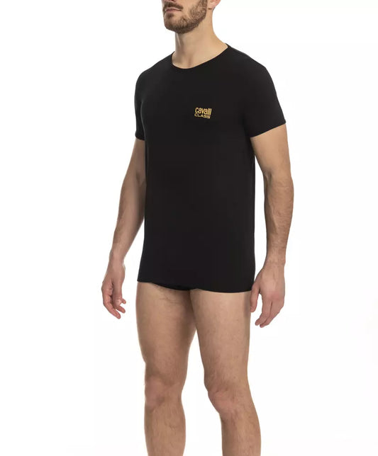 Cavalli Class Schwarzes Herren-T-Shirt aus Baumwolle