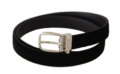 Ceinture Dolce &amp; Gabbana en velours noir décontracté avec boucle en métal argenté