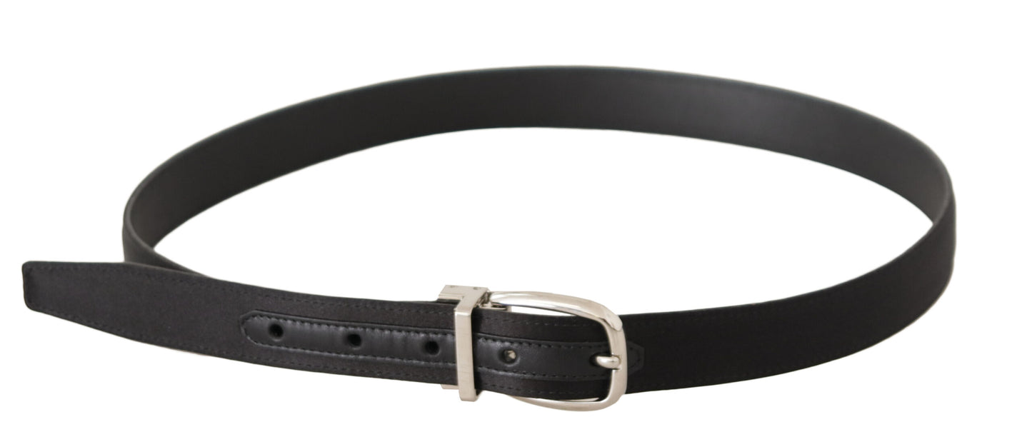 Ceinture Dolce &amp; Gabbana en toile noire et cuir avec boucle en métal argenté et logo