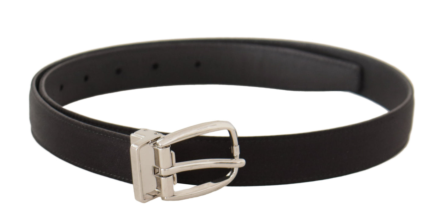 Ceinture Dolce &amp; Gabbana en toile noire et cuir avec boucle en métal argenté et logo