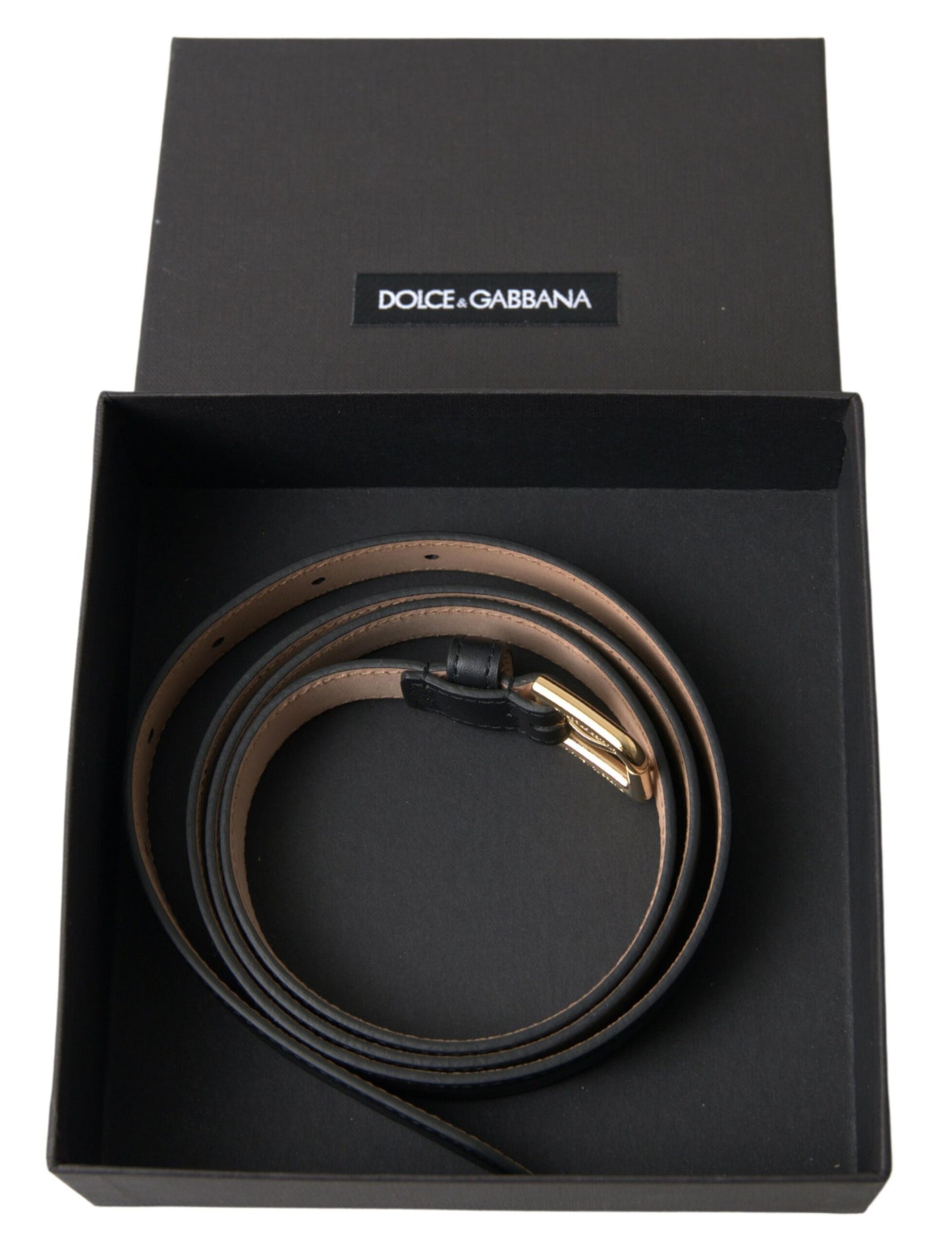 Ceinture Dolce &amp; Gabbana en cuir noir avec boucle en métal doré