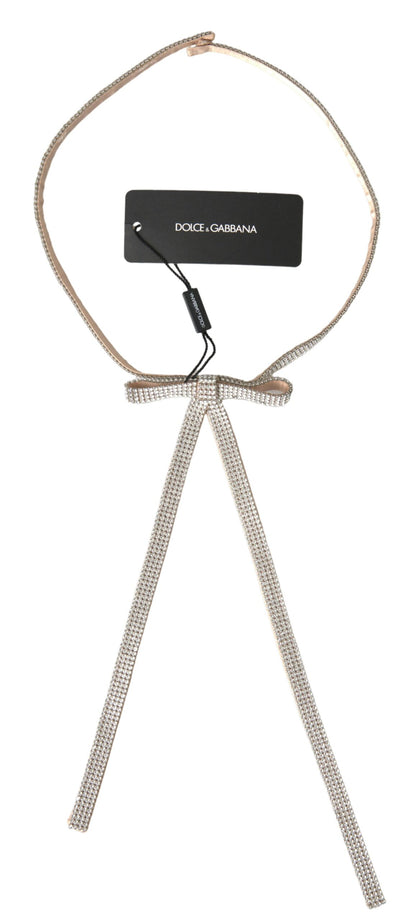 Ceinture en soie beige avec nœud en cristal transparent Dolce &amp; Gabbana