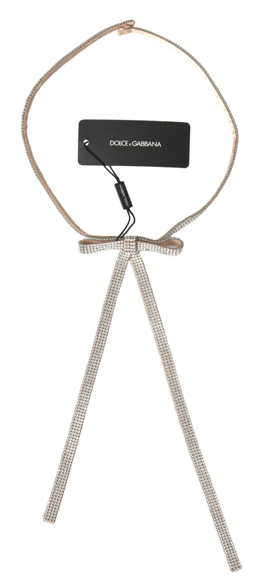 Ceinture en soie beige avec nœud en cristal transparent Dolce &amp; Gabbana