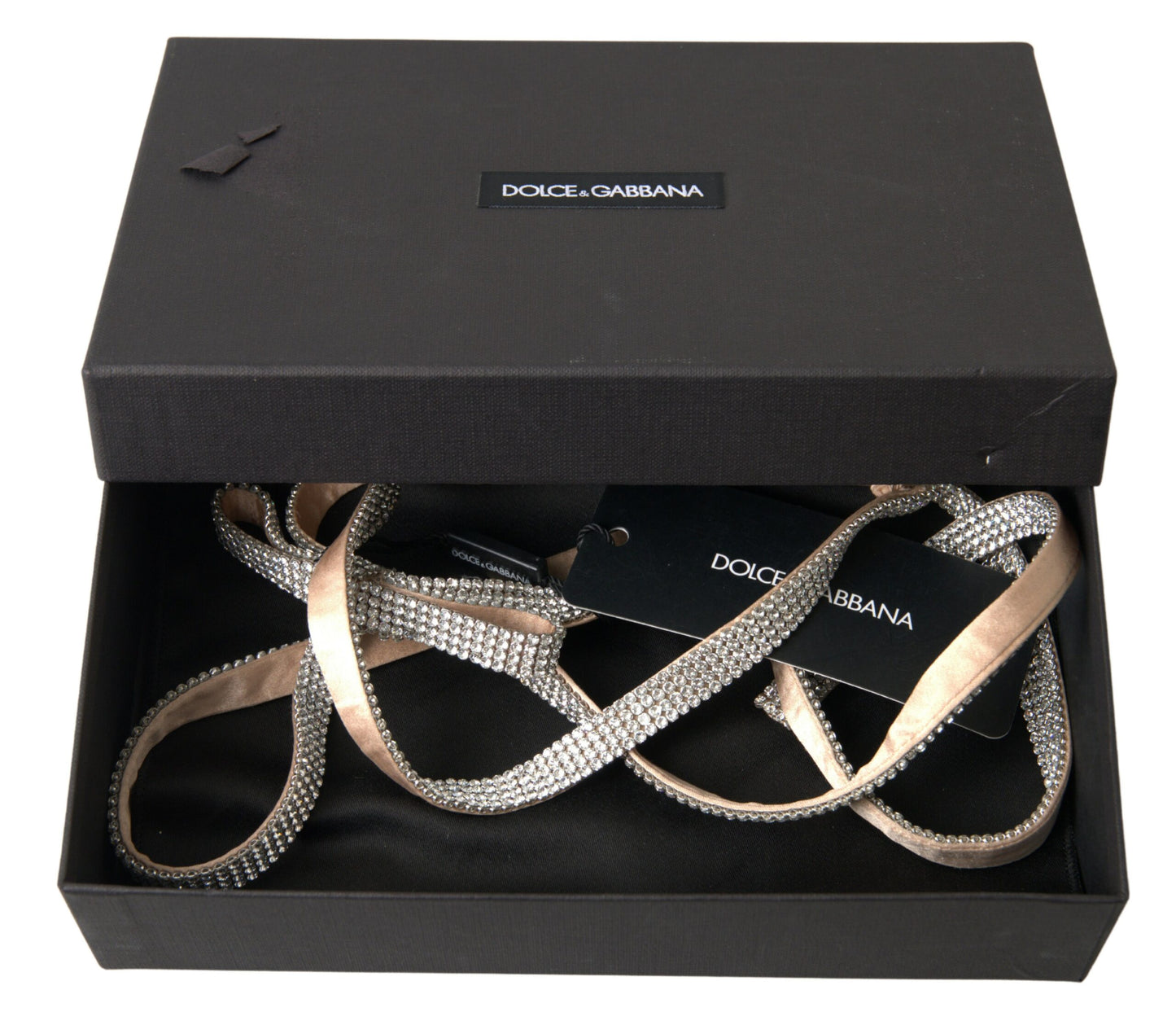 Ceinture en soie beige avec nœud en cristal transparent Dolce &amp; Gabbana